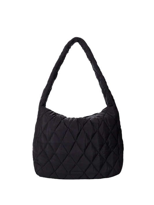 Diamond-patterned cotton shoulder bag